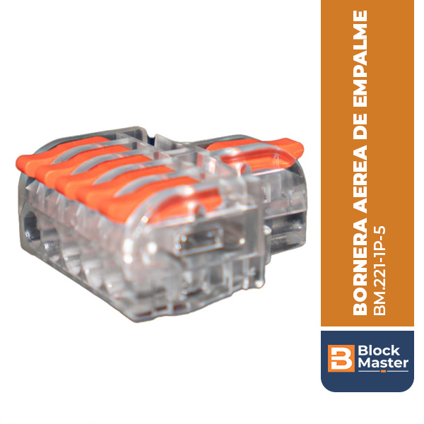 BORNERA AEREA, 1 LINEAS, 1 ENTRADA /5 SALIDAS, 4MM2, TRANSPARENTE. BM.221-1P-5.