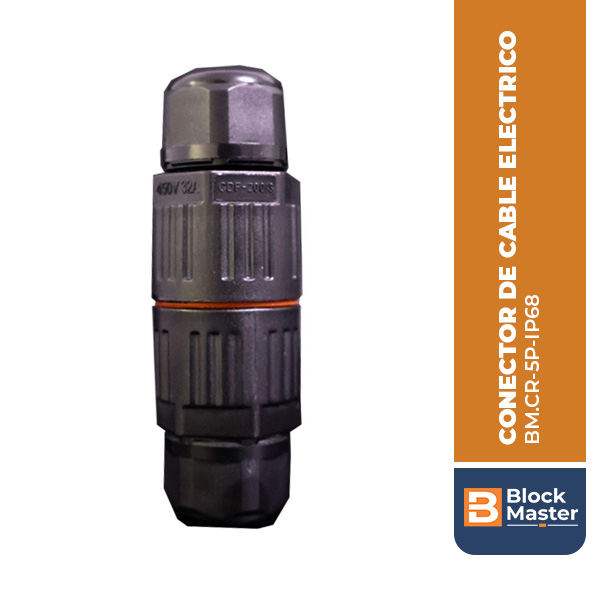 CONECTOR DE CABLE ELECTRICO, IP68, IMPERMEABLE, 2P, PARA EXTERIORES. BM.CR-5P-IP68.