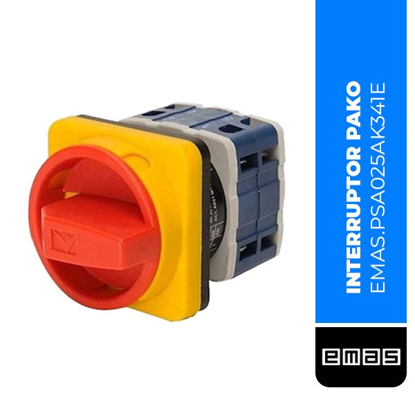 INTERRUPTOR PAKO 25A ON-OFF TRIFÁSICO (0-1) 90° SEGURIDAD 48*48, (PSA025AK341E)