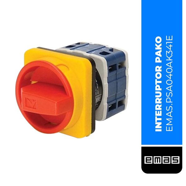 INTERRUPTOR PAKO 40A ON-OFF TRIFASICO (0-1) 90° SEGURIDAD 64*64, (PSA040AK341E)