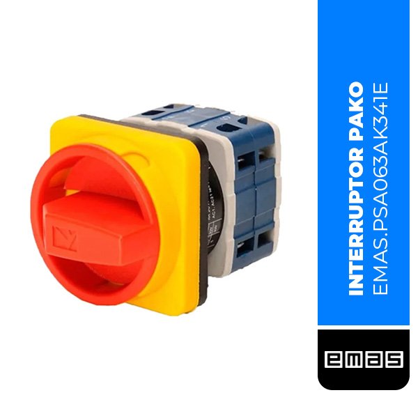 INTERRUPTOR PAKO 63A ON-OFF TRIFASICO (0-1) 90° SEGURIDAD 64*64 (PSA063AK341E)