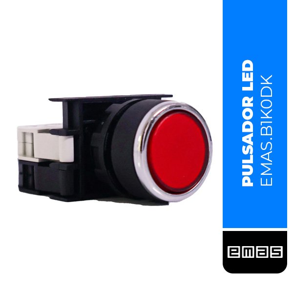 PULSADOR LED PLANO DE PLASTICO SERIE B, 1NO, 100-230 V CA, CON RESORTE, ROJO, 22 MM, (B1K0DK)