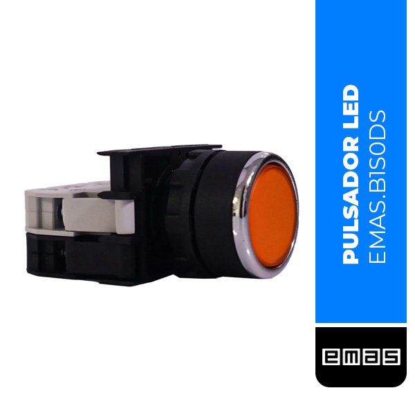 PULSADOR DE 22MM SERIE B PLASTICO LED 1NO 100-230V AC RESORTE PLANO AMARILLO, (B1S0DS)