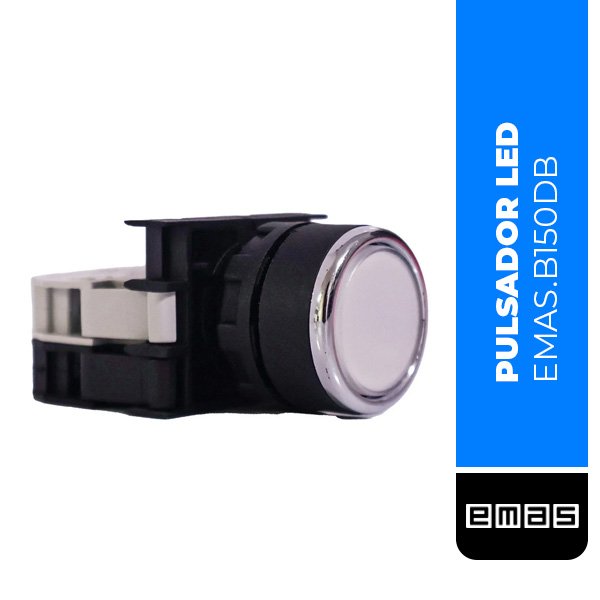 PULSADOR LED DE PLASTICO SERIE B, 1NO, 12-30 V CA/CC CON RESORTE, COLOR BLANCO LISO, 22 MM, (B150DB)