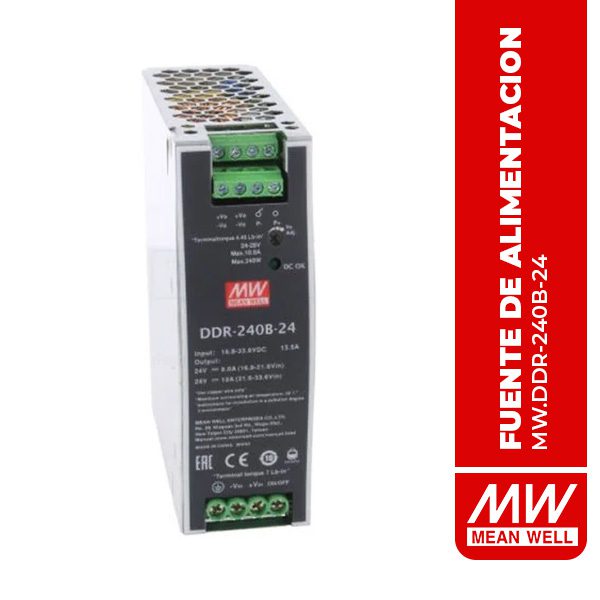DDR-240B-24 - CONVERTIDOR AISLADO RIEL DIN 24V 10A 240W