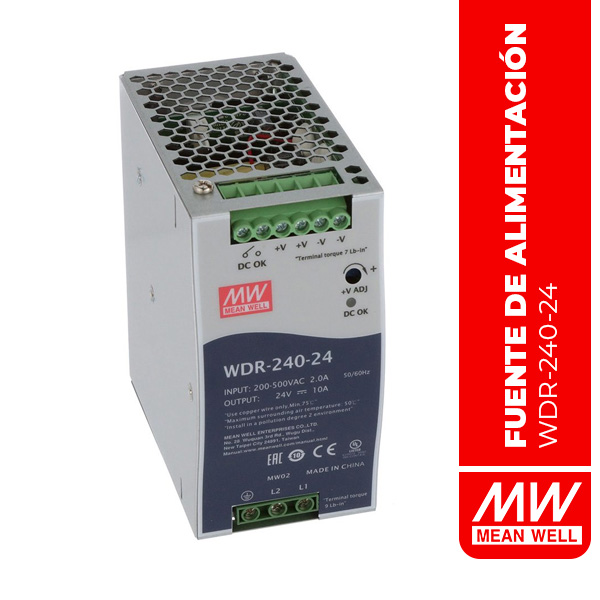 WDR-240-24 - FUENTE DE ALIMENTACIÓN EN RIEL DIN 240W 24V 10A 180-550VAC