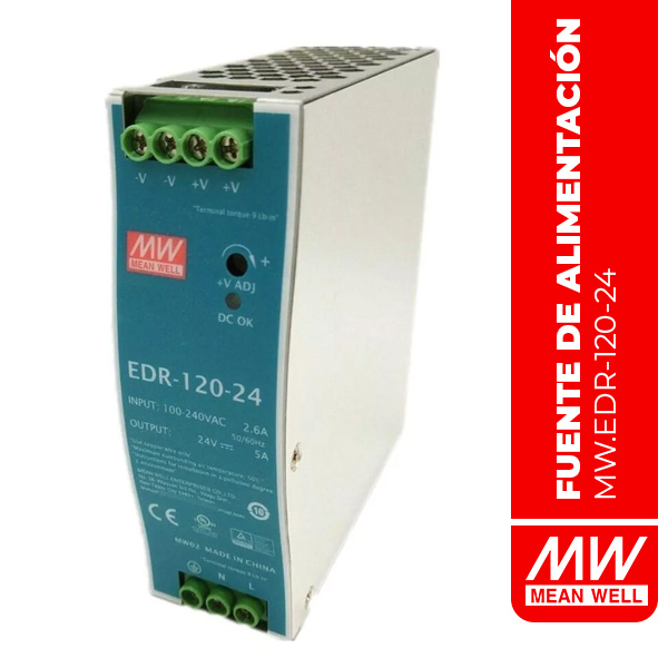 EDR-120-24 - FUENTE DE ALIMENTACIÓN EN RIEL DIN 120W 24V 5A EN55022 Class A