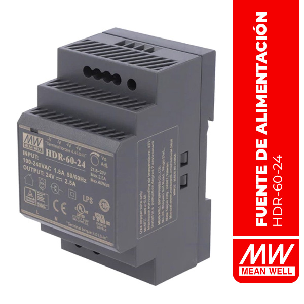 HDR-60-24 - FUENTE DE ALIMENTACIÓN EN RIEL DIN 60W 24V 2.5A Class II