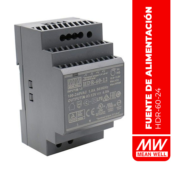 HDR-60-12 - FUENTE DE ALIMENTACIÓN EN RIEL DIN 54W 12V 4.5A Class II