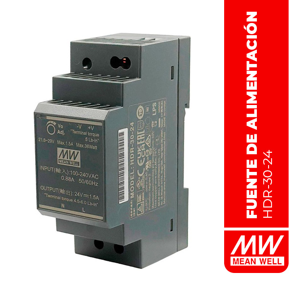 FUENTE DE ALIMENTACIÓN EN RIEL DIN 36W 24V 1.5A Class II - HDR-30-24
