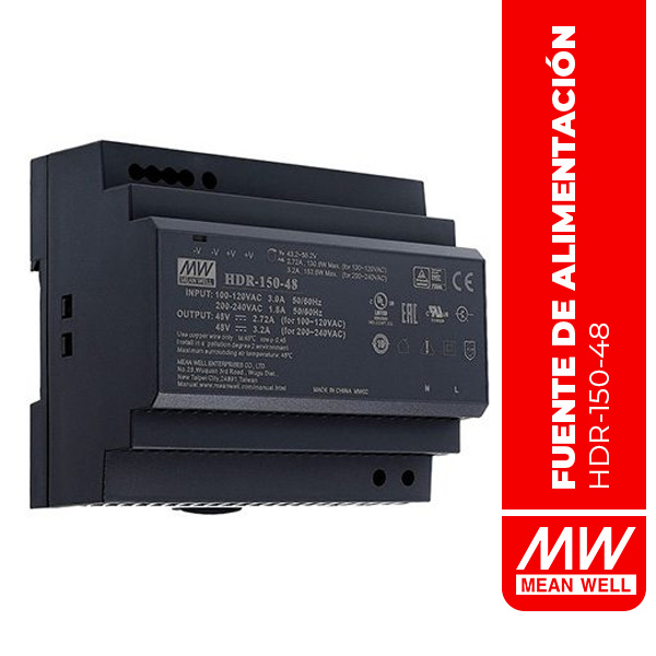 FUENTE DE ALIMENTACIÓN EN RIEL DIN 153.6W 3.2A 48V DIN Rail - HDR-150-48