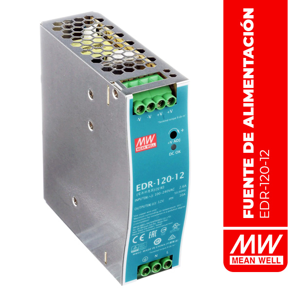 EDR-120-12 - FUENTE DE ALIMENTACIÓN EN RIEL DIN 120W 12V 10A EN55022 Class A