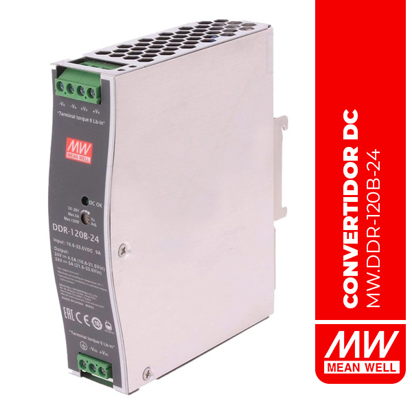 CONVERTIDOR AISLADO EN RIEL DIN 16.8-33.6Vin 24V 5A 120W - DDR-120B-24
