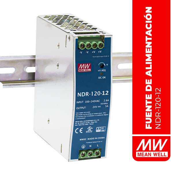 FUENTE DE ALIMENTACIÓN EN RIEL DIN 120W 12V 10A EN55022 Class B - NDR-120-12
