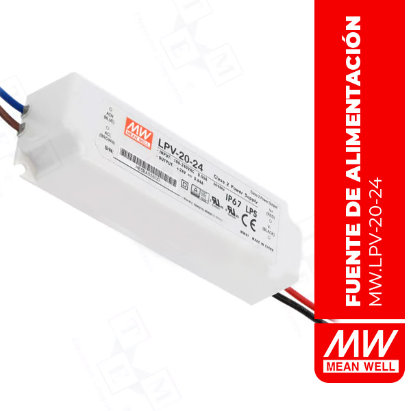 FUENTE DE ALIMENTACION LPV, LED DRIVER 20W 12V 1.67A, MEANWELL - LPV-20-24