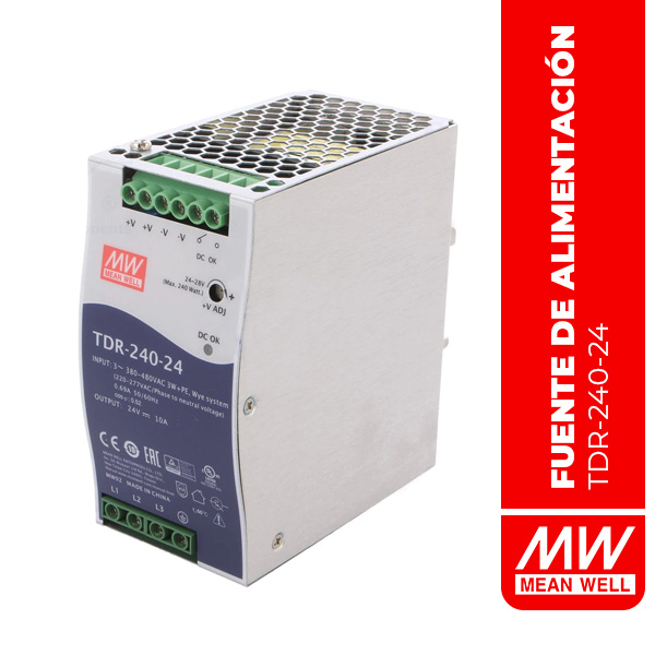 TDR-240-24 - FUENTE DE ALIMENTACIÓN RIEL DIN 240W 24V 10A 3 Phase DIN W/PFC