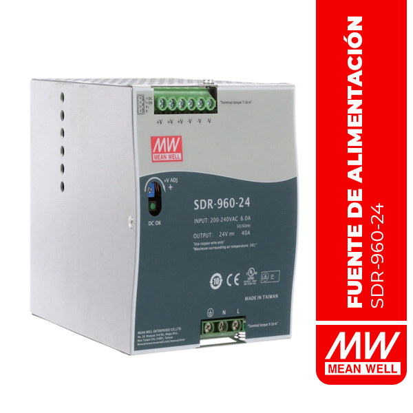 FUENTE DE ALIMENTACIÓN EN RIEL 960W 24V 40A Din Rail 180-264VAC - SDR-960-24