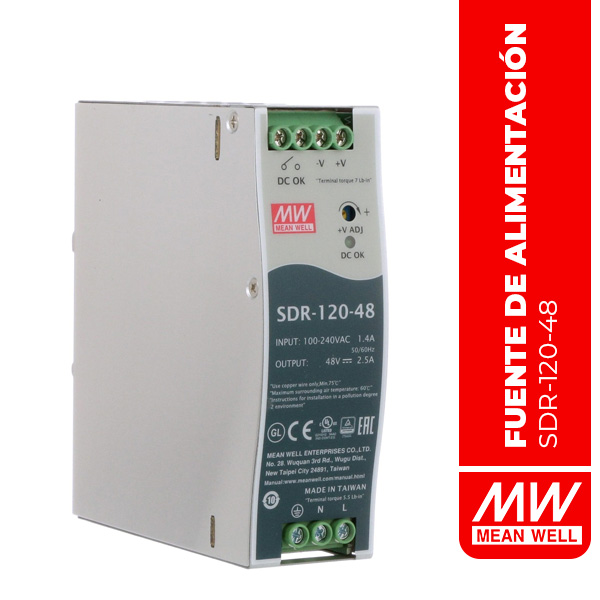 FUENTE DE ALIMENTACIÓN EN RIEL DIN 120W 48V 2.5A ACTIVE PFC FUNCTION - SDR-120-48