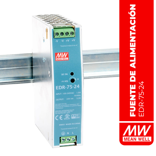 EDR-75-24 - FUENTE DE ALIMENTACIÓN EN RIEL DIN 76.8W 24V 3.2A EN55022 Class A
