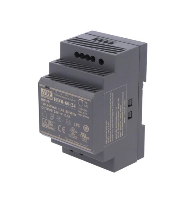 HDR-60-24 - FUENTE DE ALIMENTACIÓN EN RIEL DIN 60W 24V 2.5A Class II