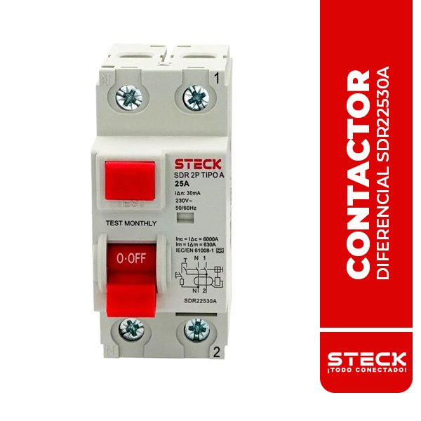 STECK.SDR22530A INTERRUPTOR DIFERENCIAL 2X25A, 30MA, TIPO A