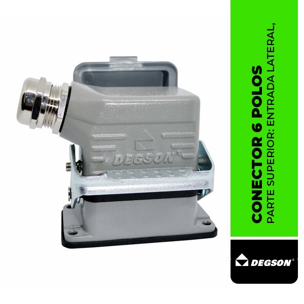 DEG.HDC-DE-006-PG16M-0005 CONECTOR 6 POLOS, PARTE SUPERIOR: ENTRADA LATERAL, BASE: EMPOTRADA CON TAPA, 16A