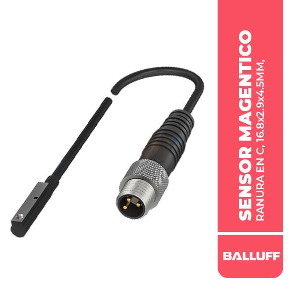 BMF00A2 SENSOR MAGENTICO, RANURA EN C, 16.8x2.9x4.5MM, CABLE 0.3M, CONECTOR M8 3P, PNP NA, 7000HZ, 10-30VDC, IP67