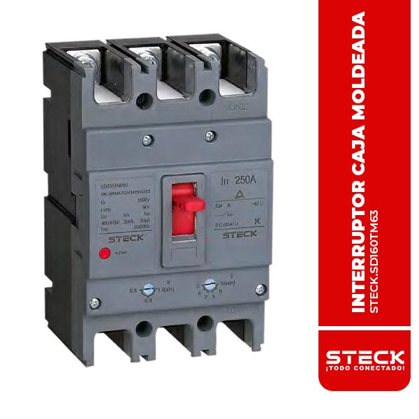 STECK.SD160TM63 INTERRUPTOR CAJA MOLDEADA REGULABLE 3x63 (50.4-63A), 35KA/415VAC, IEC 60947, FRAME 160, 690V