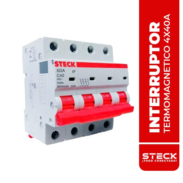 STECK.SDA64C40 INTERRUPTOR TERMOMAGNETICO 4X40A, 20KA/220V, 10KA/415V, IEC60898, CURVA C