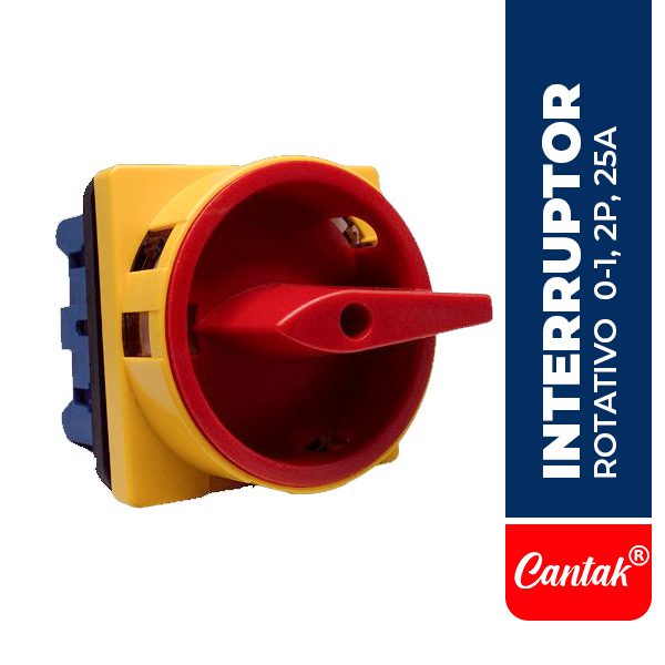 CTK.LW26-25GS-61002 Interruptor rotativo 0-1, 2P, 25A, 48X48MM, AMARILLO/ROJO, CANTAK