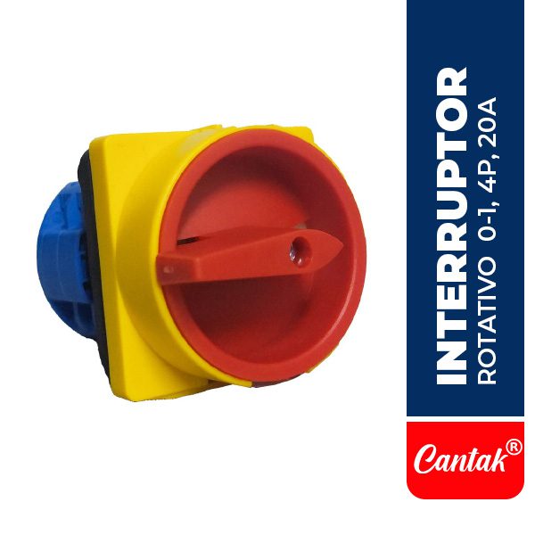 CTK.LW26-20GS-61004 Interruptor rotativo 0-1, 4P, 20A, 48X48MM, AMARILLO/ROJO, CANTAK