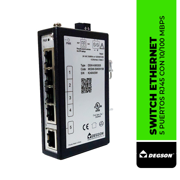 A5K0005 - SWITCH ETHERNET INDUSTRIAL, 5 PUERTOS RJ45 CON 10/100 MBPS
