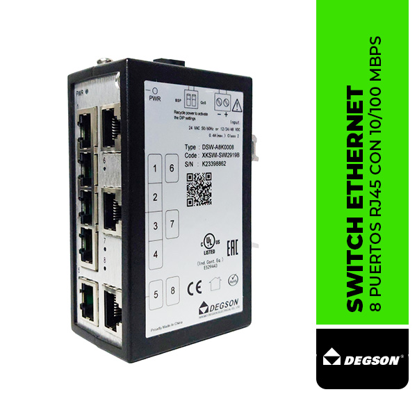 A8K0008 - SWITCH ETHERNET INDUSTRIAL, 8 PUERTOS RJ45 CON 10/100 MBPS