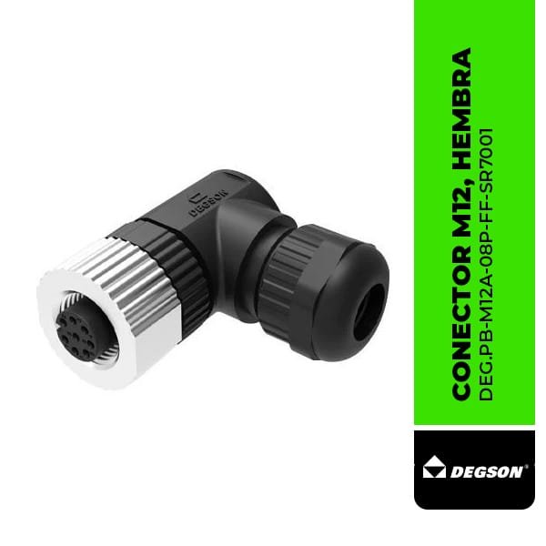 DEG.PB-M12A-08P-FF-SR7001 CONECTOR M12, HEMBRA ACODADO, DE 8 POLOS, CODIFICACION-A, 4A/250V, DIAM. CABLE EXT.=4.0-8.0mm, IP67, DEGSON