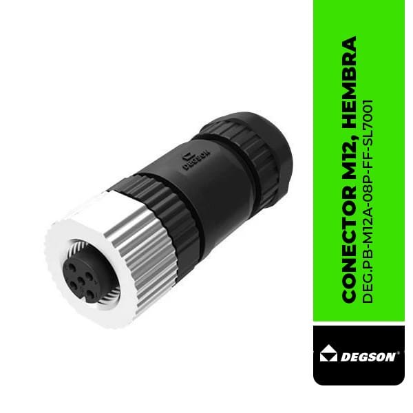 DEG.PB-M12A-08P-FF-SL7001 CONECTOR M12, HEMBRA RECTO, DE 8 POLOS, CODIFICACION-A, 4A/60VAC, DIAM. CABLE EXT.=4.0-8.0mm, IP67, DEGSON