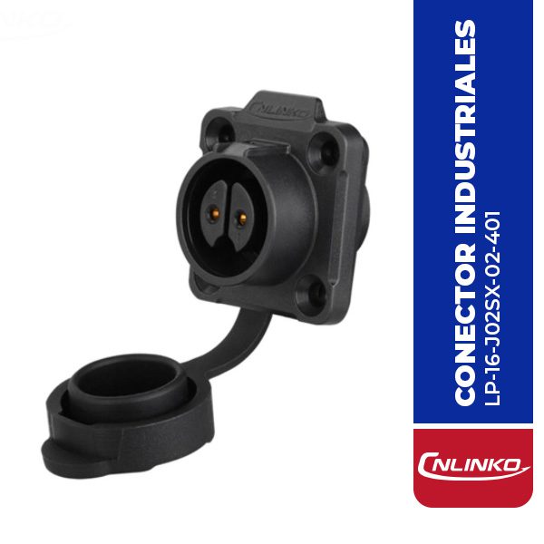 CONECTOR HEMBRA 2 PIN, M16, MONTAJE EN PANEL, CON BRIDA CUADRADO, SERIE LP-16, IP67, CNLINKO