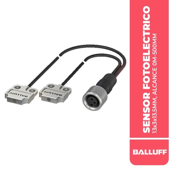 BOH002C SENSOR FOTOELECTRICO, 13x3x13.5MM, ALCANCE 0M-500MM, CABLE CON CONECTOR M8 HEMBRA DE 1M PUR