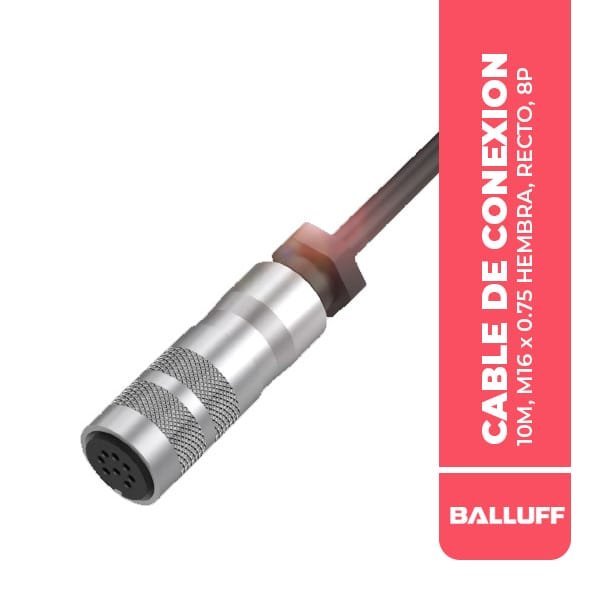BCC00TZ CABLE DE CONEXION 10M, M16 x 0.75 HEMBRA, RECTO, 8P, 8 CONDUCTORES, 60VDC/60VAC, 5A, IP67