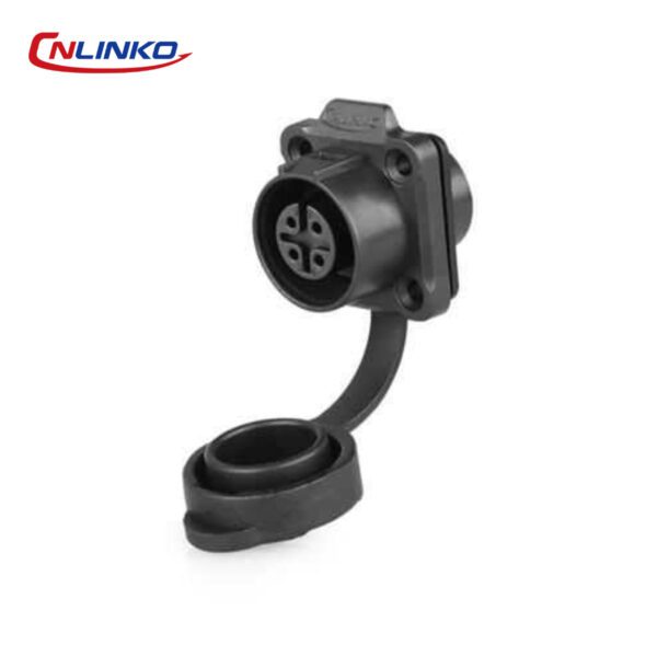 CONECTOR HEMBRA 4 PIN, M12, MONTAJE EN PANEL, CON BRIDA CON BRIDA CUADRADO, SERIE LP-12, IP67, CNLINKO
