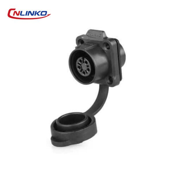 CONECTOR HEMBRA 5 PIN, M12, MONTAJE EN PANEL, CON BRIDA CON BRIDA CUADRADO, SERIE LP-12, IP67, CNLINKO
