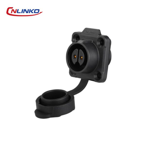 CONECTOR HEMBRA 2 PIN, M16, MONTAJE EN PANEL, CON BRIDA CUADRADO, SERIE LP-16, IP67, CNLINKO