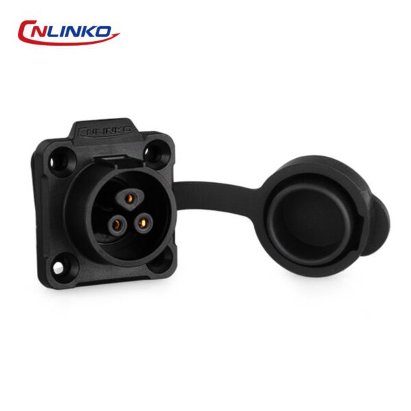 CONECTOR HEMBRA 3 PIN, M16, MONTAJE EN PANEL, CON BRIDA CON BRIDA CUADRADO, SERIE LP-16, IP67, CNLINKO