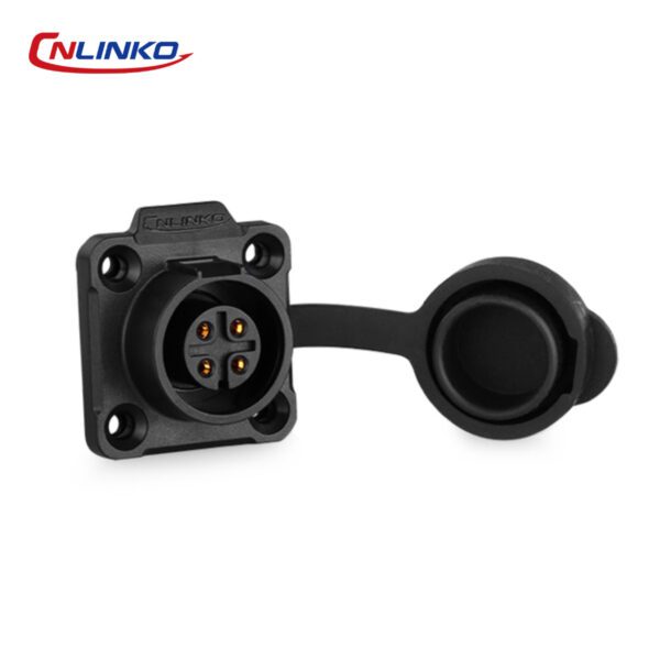CONECTOR HEMBRA 4 PIN, M16, MONTAJE EN PANEL, CON BRIDA CON BRIDA CUADRADO, SERIE LP-16, IP67, CNLINKO