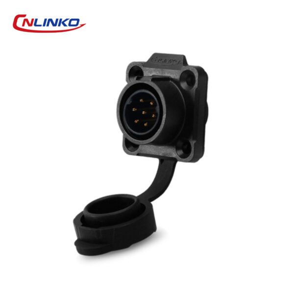 CONECTOR HEMBRA 7 PIN, M16, MONTAJE EN PANEL, CON BRIDA CON BRIDA CUADRADO, SERIE LP-16, IP67, CNLINKO