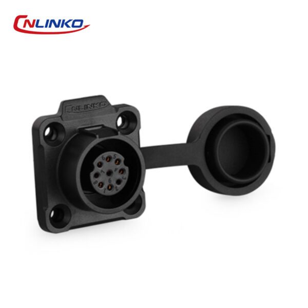 CONECTOR HEMBRA 9 PIN, M16, MONTAJE EN PANEL, CON BRIDA CUADRADO, SERIE LP-16, IP67, CNLINKO