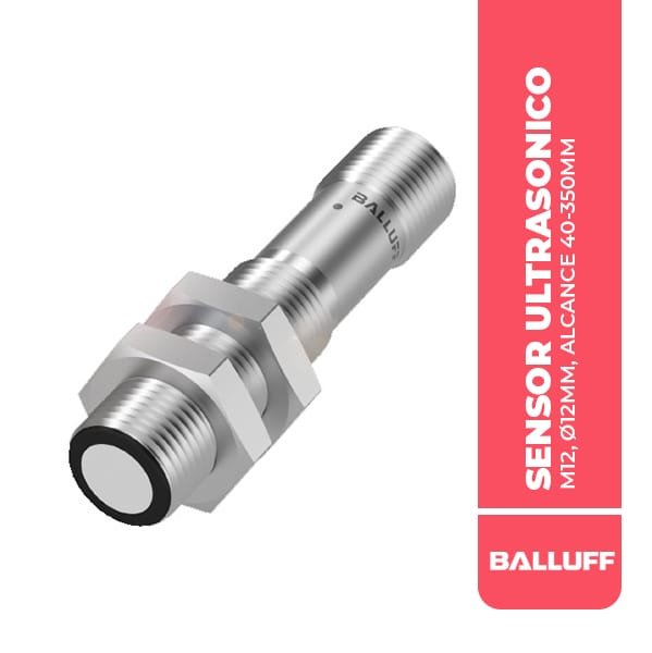 BUS0066 SENSOR ULTRASONICO, M12, Ø12MM, ALCANCE 40-350MM, CONECTOR M12 4P, PNP NA/NC, 10-30VDC, 20HZ, IP67