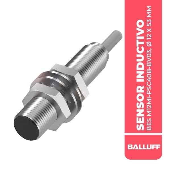 BES0001 SENSOR INDUCTIVO, BES M12MI-PSC40B-BV03, Ø 12 X 53 MM, 4MM, 3M, RASANTE, PNP N/O, 3P, 2500HZ, 10….30 VDC,IP68