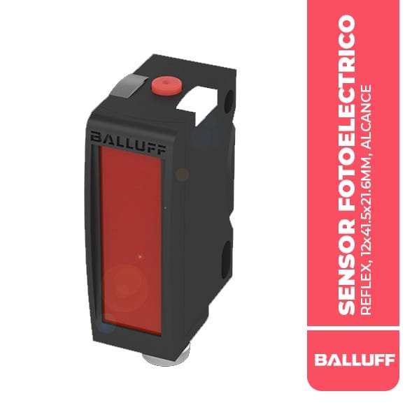 BOS01L7 SENSOR FOTOELECTRICO REFLEX, 12x41.5x21.6MM, ALCANCE 0-2M, LED DE LUZ ROJA, CONECTOR M8 3P, PNP NA/NC, 10-30VDC, BALLUFF
