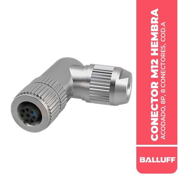 BCC04M CONECTOR M12 HEMBRA, ACODADO, 8P, 8 CONECTORES, COD.A, 30VDC/30VAC, 1.75A, IP67
