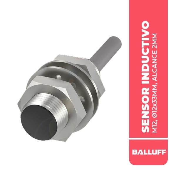 BES00P8 SENSOR INDUCTIVO, M12, Ø12x33MM, ALCANCE 2MM, CABLE 2M, RASANTE, PNP NA, 3500HZ, 10-30VDC, IP68